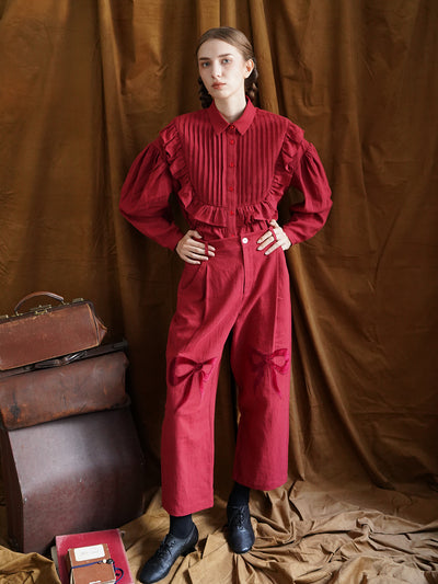 Unlogical Poem Bow-knot Appliques Red/Black/Blue Trousers