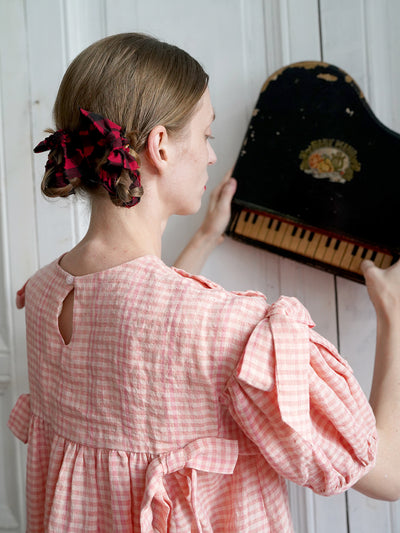 Unlogical Poem Handmade Yoyo Flower Bow Piano Embroidered Linen Bud Dress