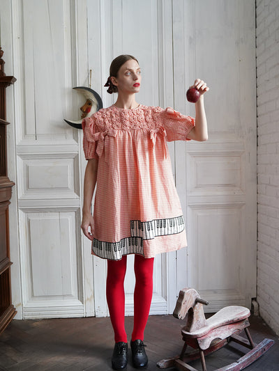 Unlogical Poem Handmade Yoyo Flower Bow Piano Embroidered Linen Bud Dress