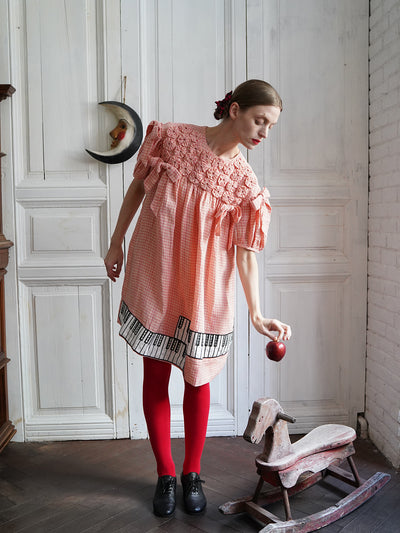 Unlogical Poem Handmade Yoyo Flower Bow Piano Embroidered Linen Bud Dress