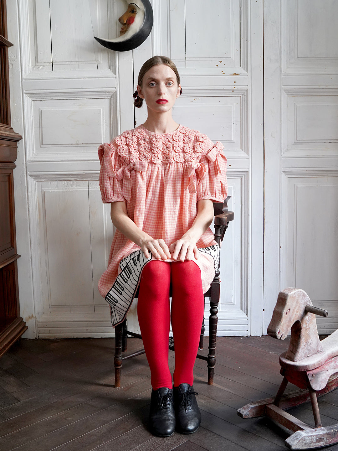 Unlogical Poem Handmade Yoyo Flower Bow Piano Embroidered Linen Bud Dress