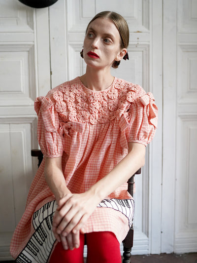 Unlogical Poem Handmade Yoyo Flower Bow Piano Embroidered Linen Bud Dress