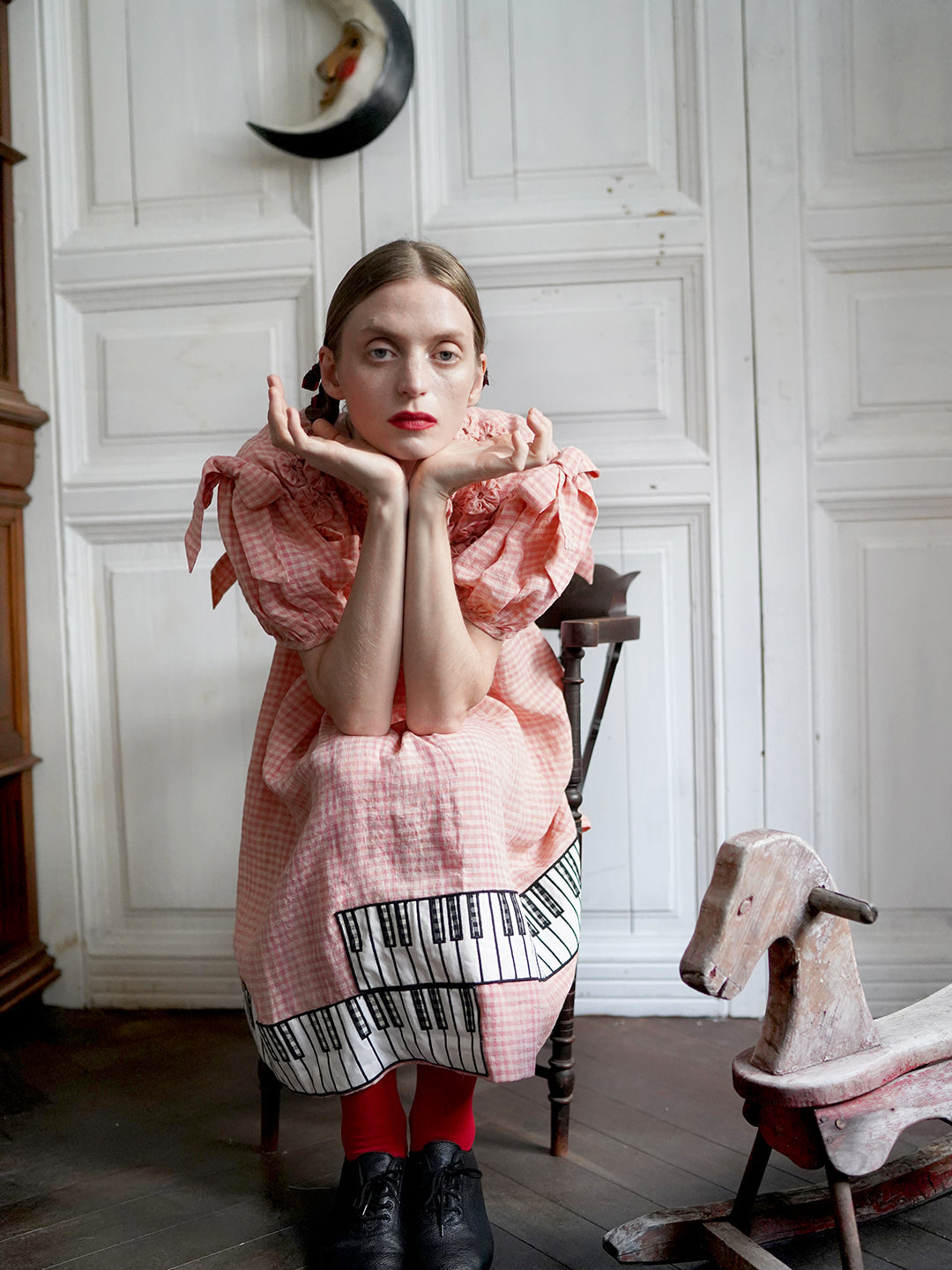 Unlogical Poem Handmade Yoyo Flower Bow Piano Embroidered Linen Bud Dress