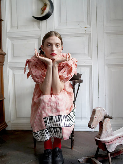 Unlogical Poem Handmade Yoyo Flower Bow Piano Embroidered Linen Bud Dress