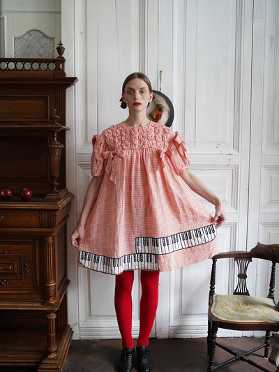 Unlogical Poem Handmade Yoyo Flower Bow Piano Embroidered Linen Bud Dress