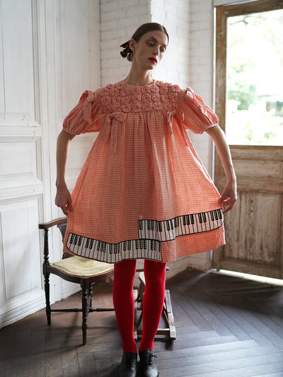 Unlogical Poem Handmade Yoyo Flower Bow Piano Embroidered Linen Bud Dress