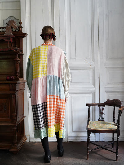 Unlogical Poem Cat Embroidered Colorful Patchwork Cotton Dress