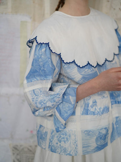 Unlogical Poem  Cape Collar Embroidery  Print and Puff Sleeves Blouse