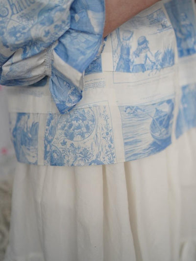 Unlogical Poem  Cape Collar Embroidery  Print and Puff Sleeves Blouse