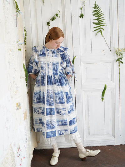 Unlogical Poem Vintage-Style Puff Sleeve Printed Dress