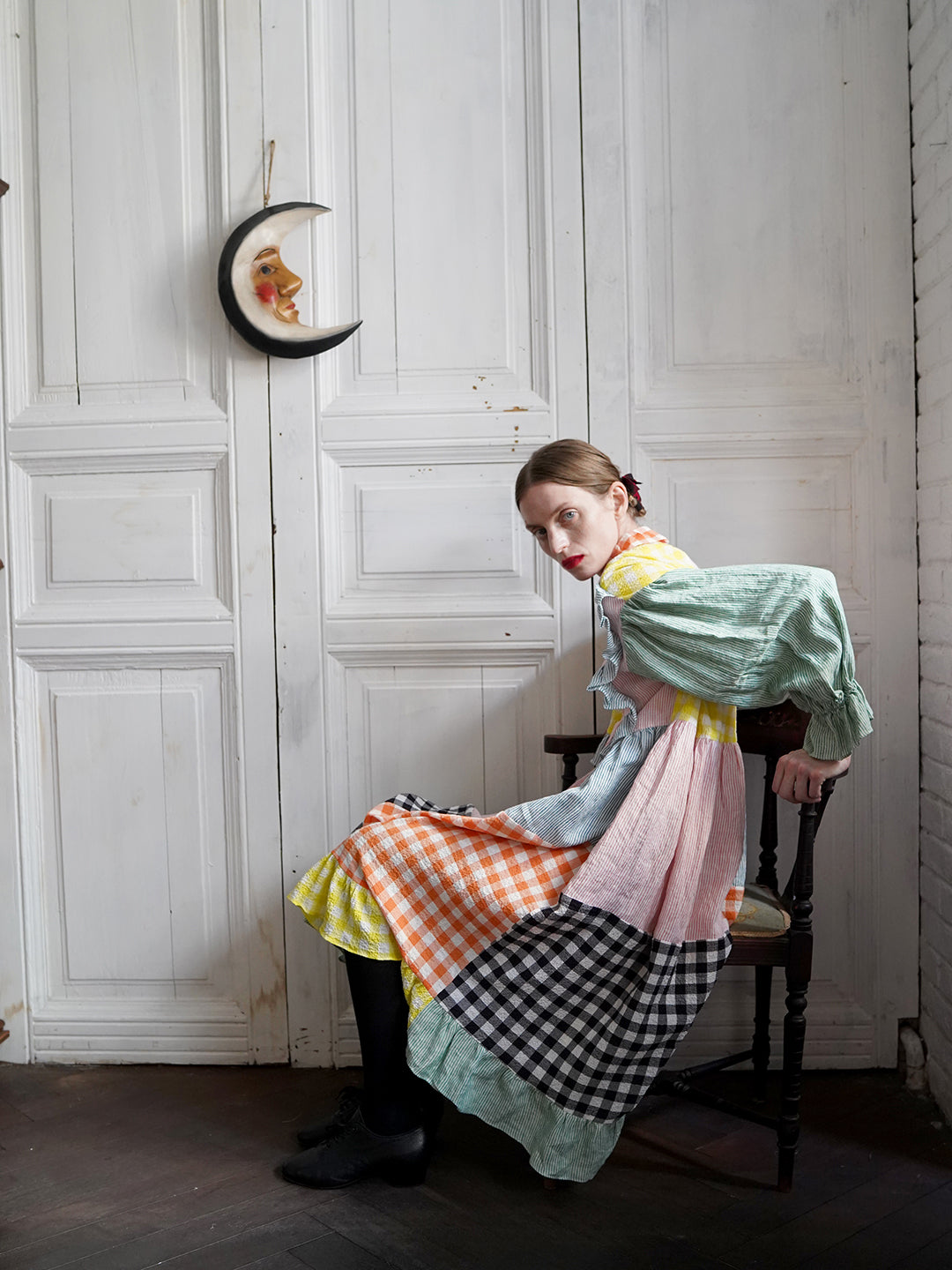 Unlogical Poem Colorful Vertical Striped and Gingham Patchwork Cotton Dress