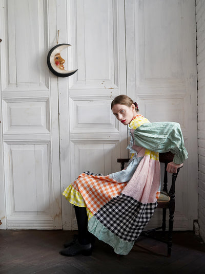 Unlogical Poem Colorful Vertical Striped and Gingham Patchwork Cotton Dress