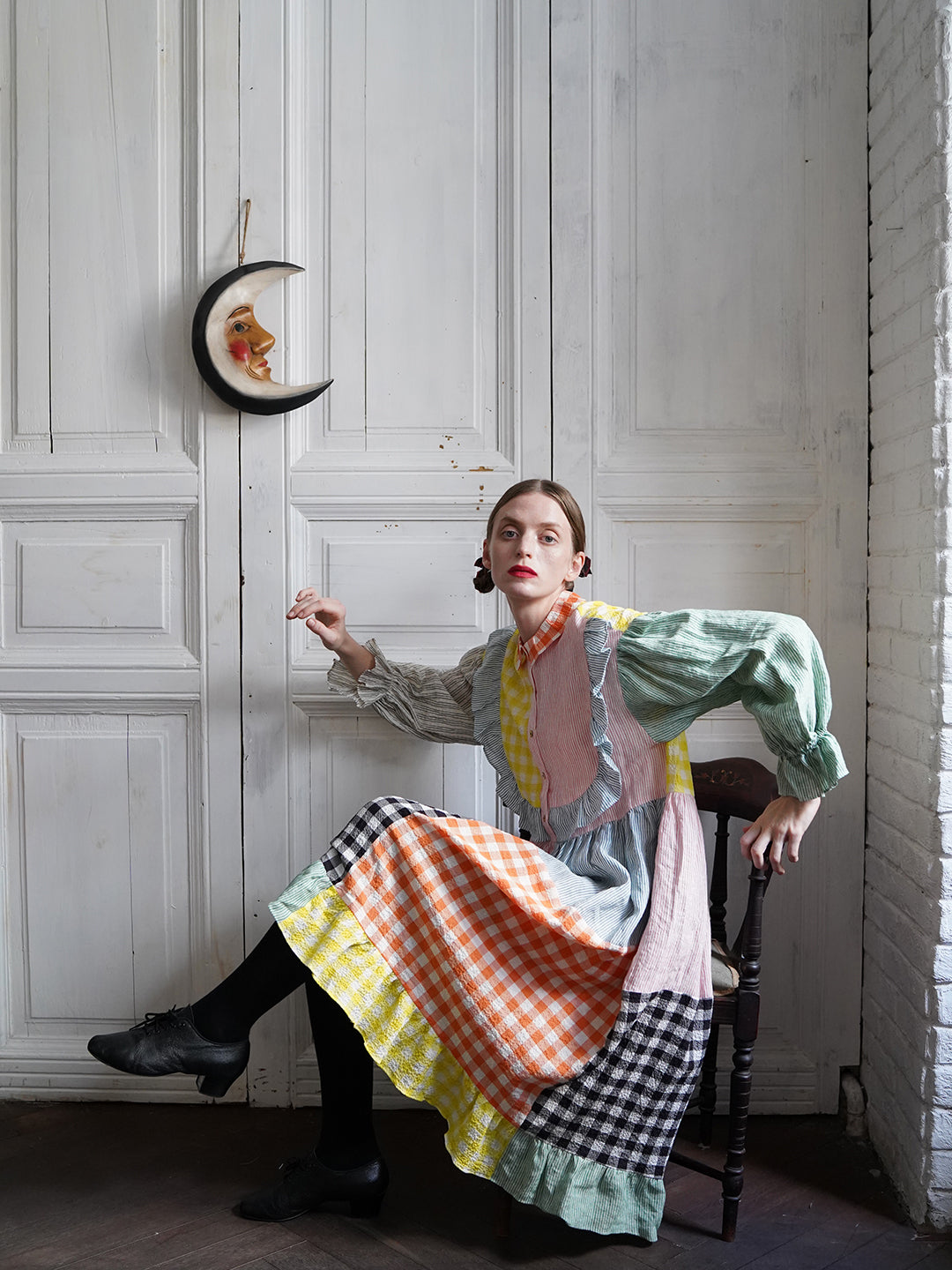 Unlogical Poem Colorful Vertical Striped and Gingham Patchwork Cotton Dress