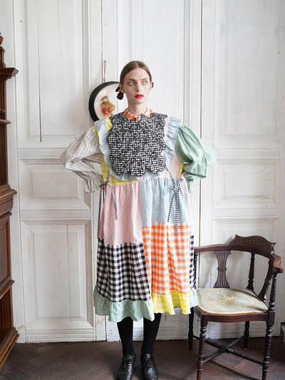 Unlogical Poem Cat Embroidery Reversible Black Gingham Smock