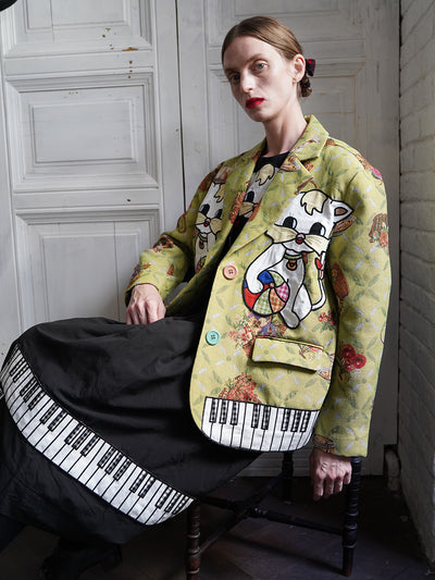 Unlogical Poem Cat Embroidered Illustration Printed Yarn-dyed Blazer