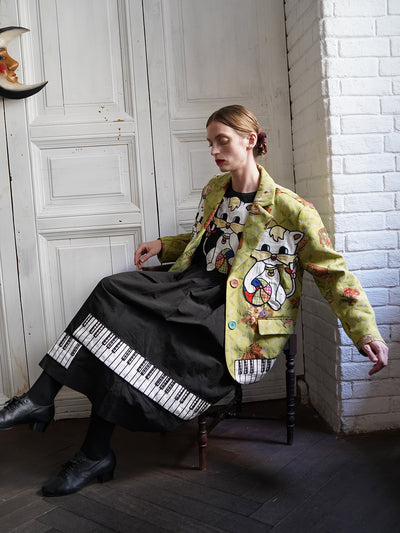 Unlogical Poem Cat Embroidered Illustration Printed Yarn-dyed Blazer