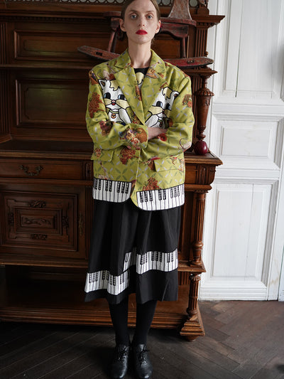 Unlogical Poem Cat Embroidered Illustration Printed Yarn-dyed Blazer