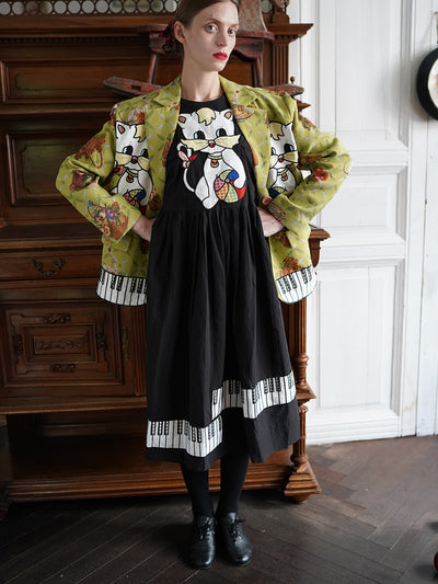 Unlogical Poem Cat Embroidered Illustration Printed Yarn-dyed Blazer