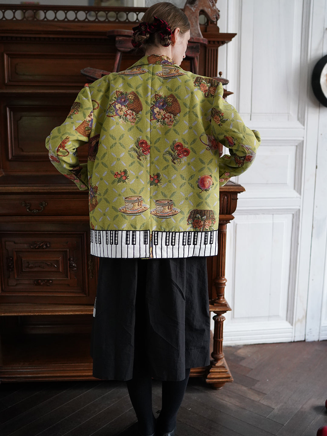 Unlogical Poem Cat Embroidered Illustration Printed Yarn-dyed Blazer