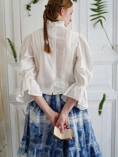 Unlogical Poem Victorian Stand Collar Blouse with Flower Basket Embroidery and Leg-of-Mutton Sleeves