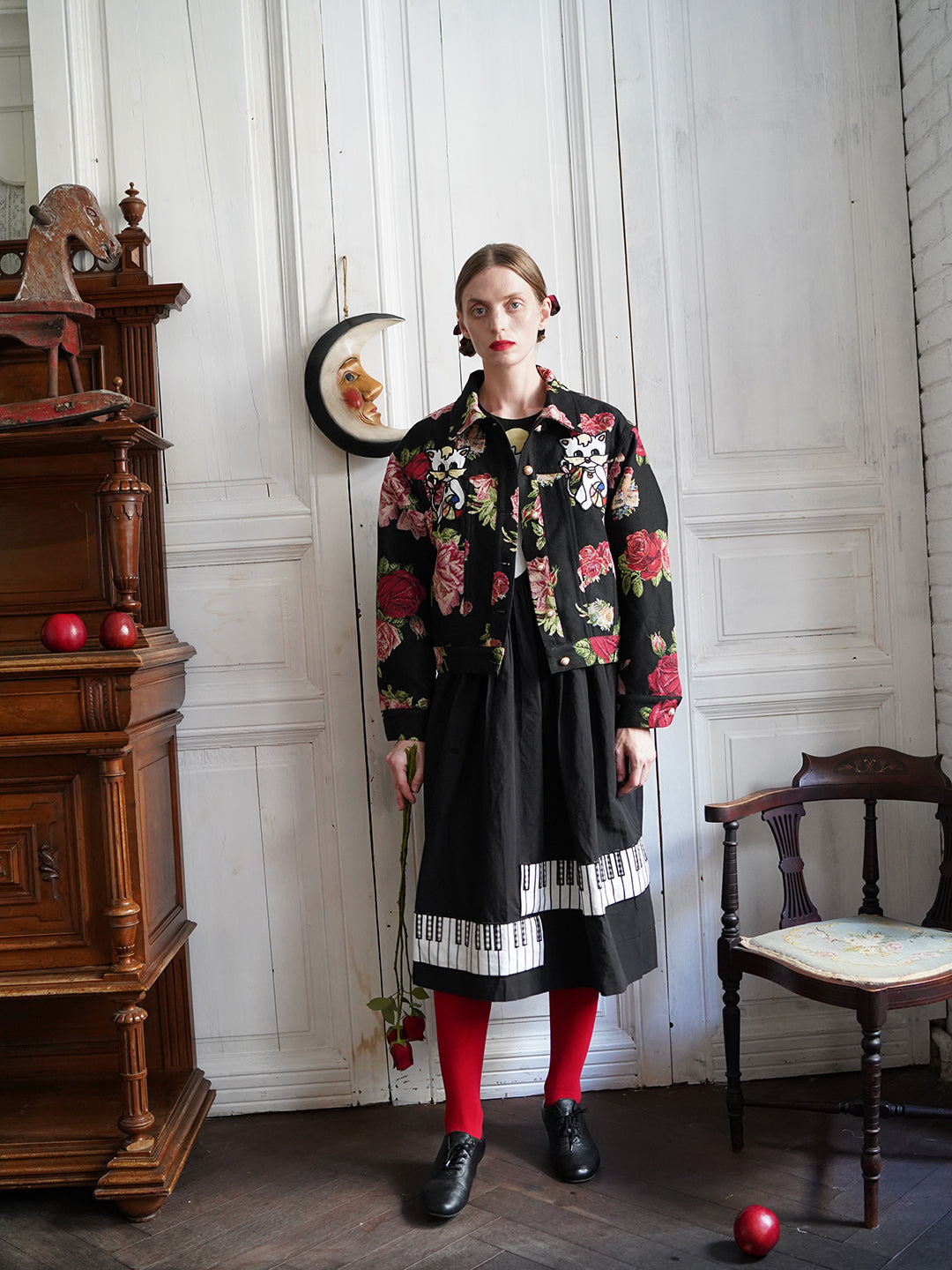 Unlogical Poem Cat Embroidered Rose Yarn-dyed Jacket