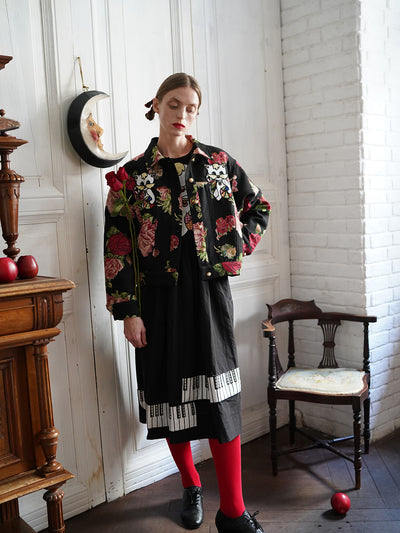 Unlogical Poem Cat Embroidered Rose Yarn-dyed Jacket