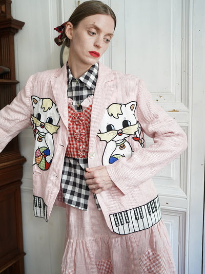 Unlogical Poem Handmade Yoyo Flowers Red Gingham Vest/ Smock