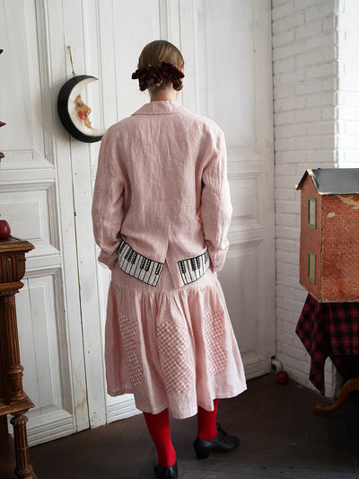 Unlogical Poem Vintage-style Cat Patch Embroidered Pink Striped Linen Blazer