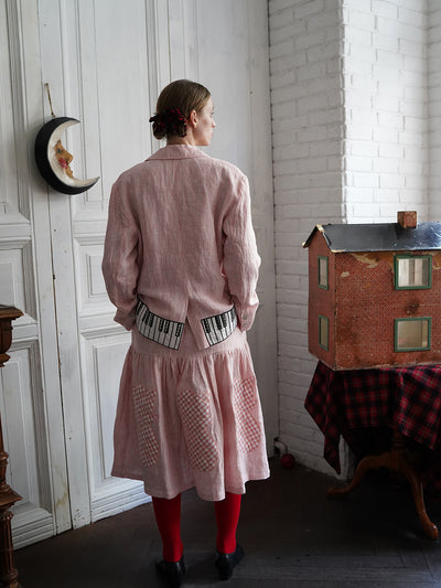 Unlogical Poem Vintage-style Cat Patch Embroidered Pink Striped Linen Blazer