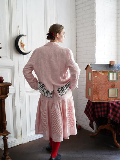 Unlogical Poem Vintage-style Cat Patch Embroidered Pink Striped Linen Blazer