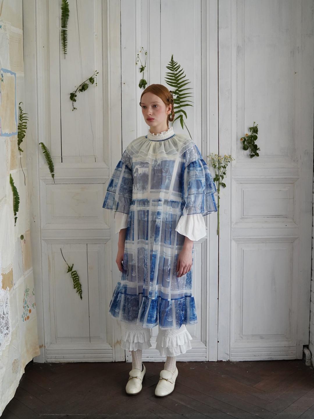 Unlogical Poem  Stylish Playful Ruffled Collar Mesh Print Dress