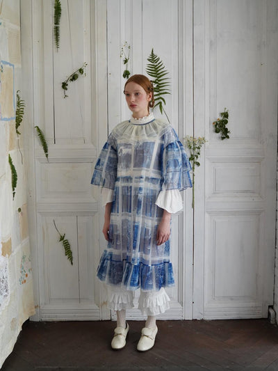 Unlogical Poem  Stylish Playful Ruffled Collar Mesh Print Dress