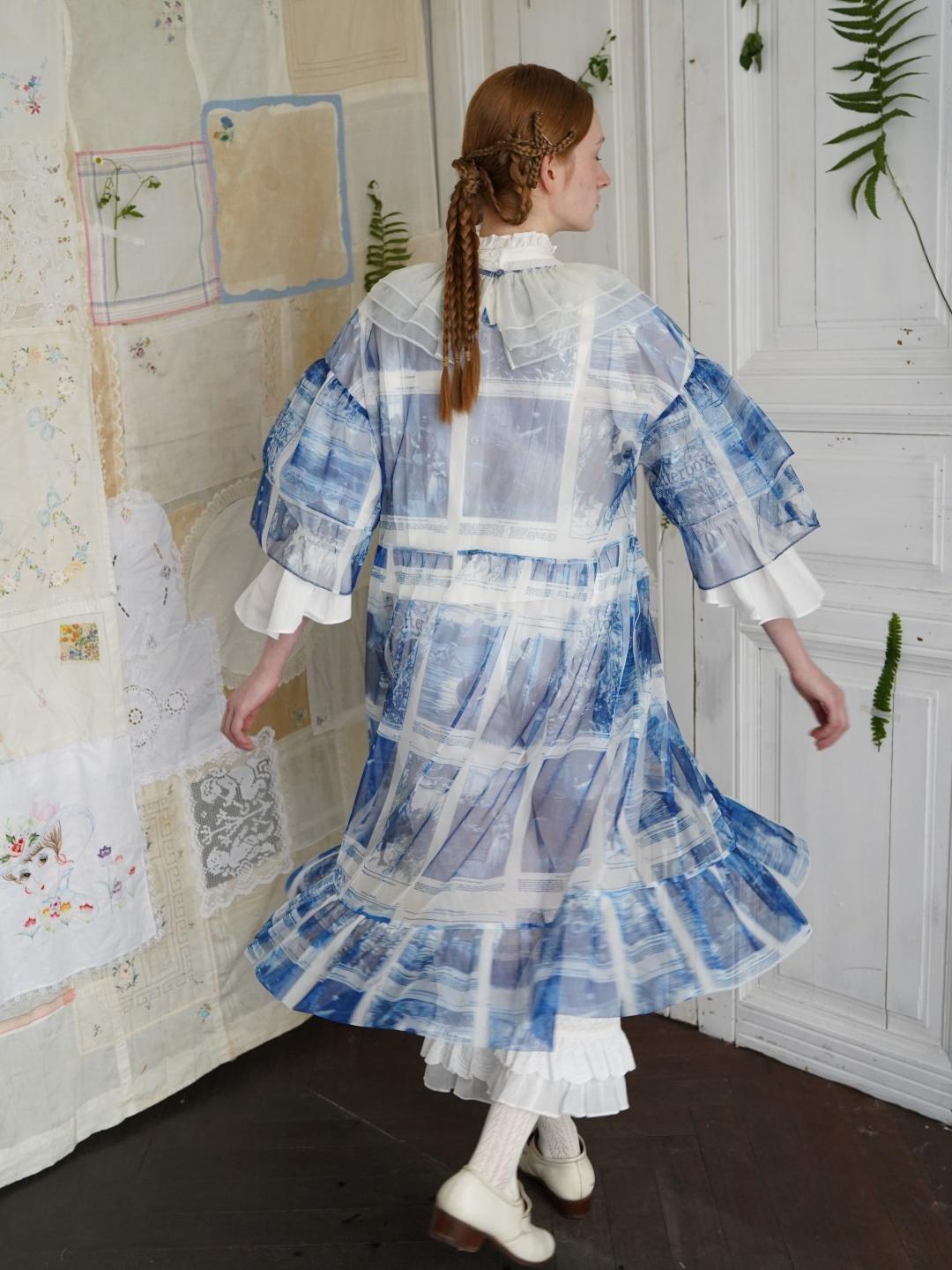 Unlogical Poem  Stylish Playful Ruffled Collar Mesh Print Dress