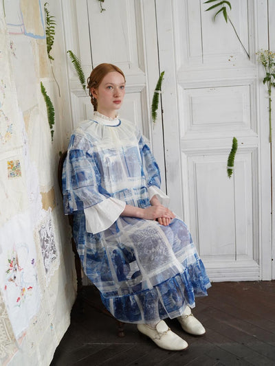 Unlogical Poem  Stylish Playful Ruffled Collar Mesh Print Dress