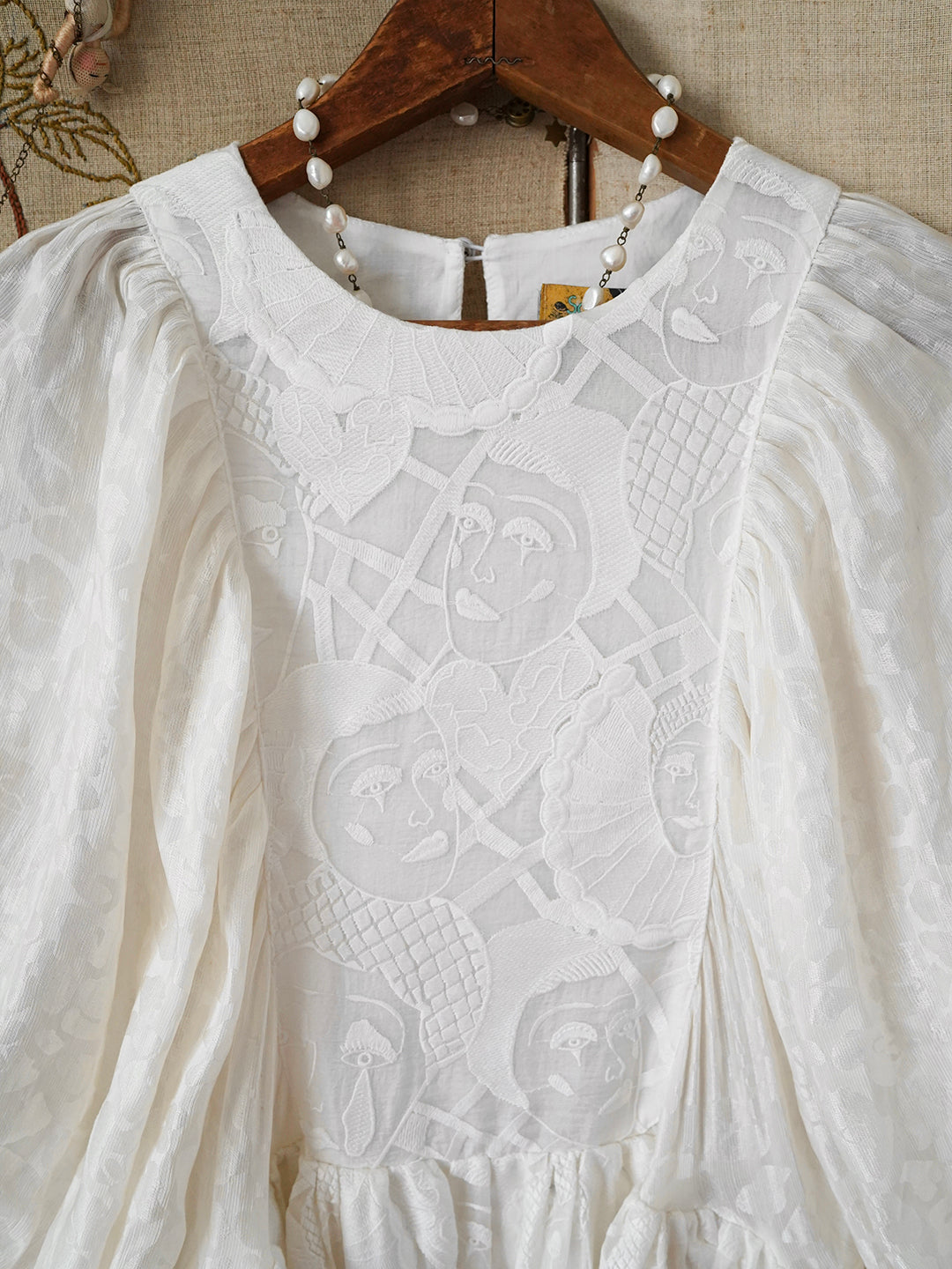 Unlogical Poem Pierrot Embroidered Lace White Dress