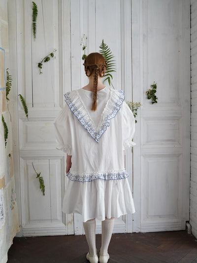 Unlogical Poem V-neck Ruffled Silhouette Embroidered Dress