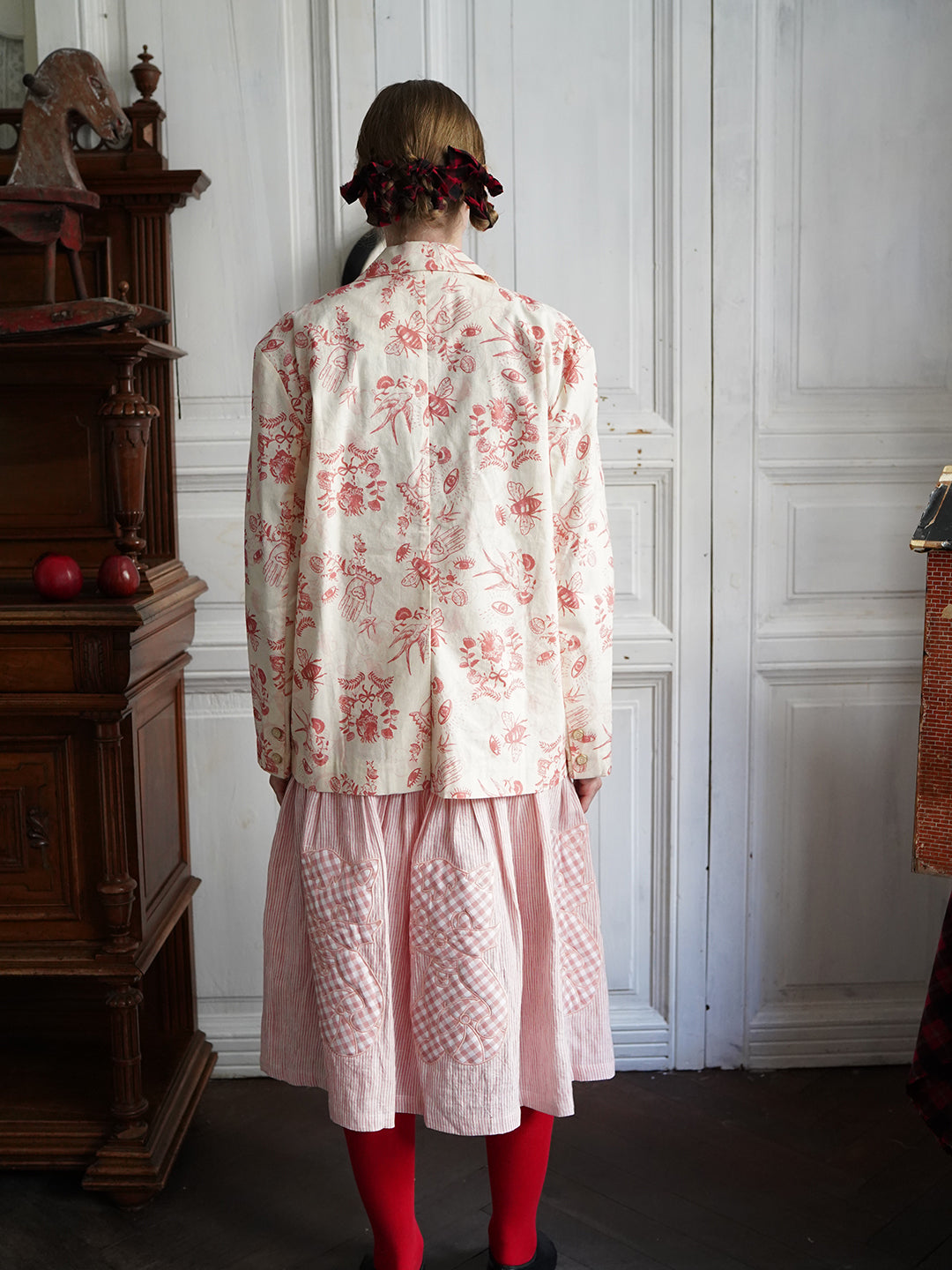 Unlogical Poem Cat Embroidered Illustration Printed Cotton Blazer