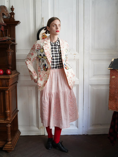 Unlogical Poem Cat Embroidered Illustration Printed Cotton Blazer