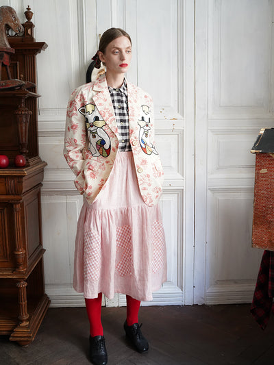 Unlogical Poem Cat Embroidered Illustration Printed Cotton Blazer