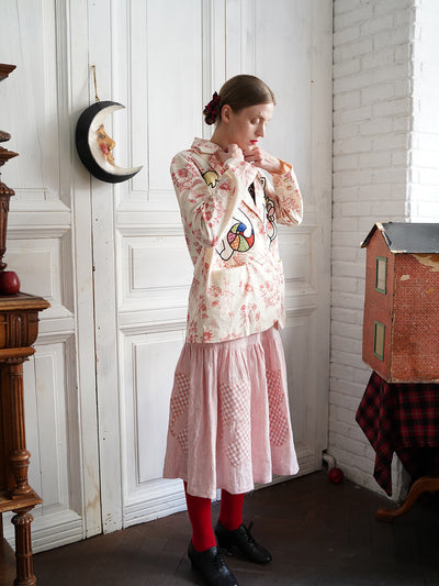 Unlogical Poem Cat Embroidered Illustration Printed Cotton Blazer