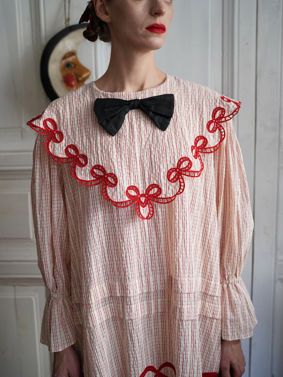 Unlogical Poem Bow Embroidered Cotton Linen Dress