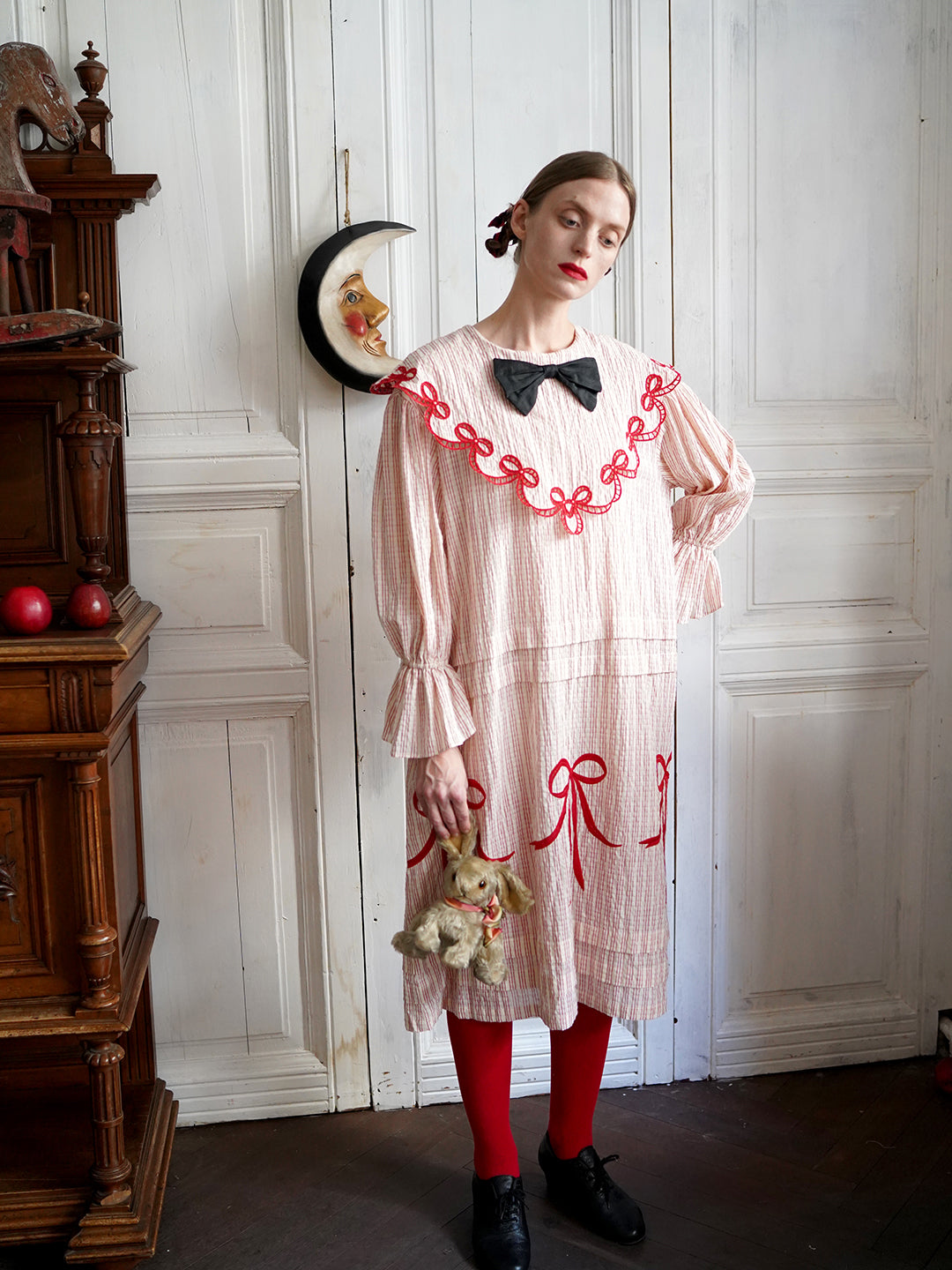 Unlogical Poem Bow Embroidered Cotton Linen Dress