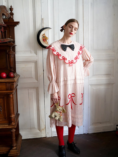 Unlogical Poem Bow Embroidered Cotton Linen Dress