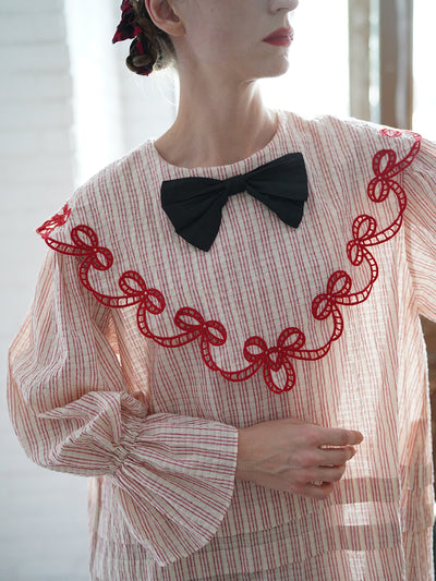 Unlogical Poem Bow Embroidered Cotton Linen Dress