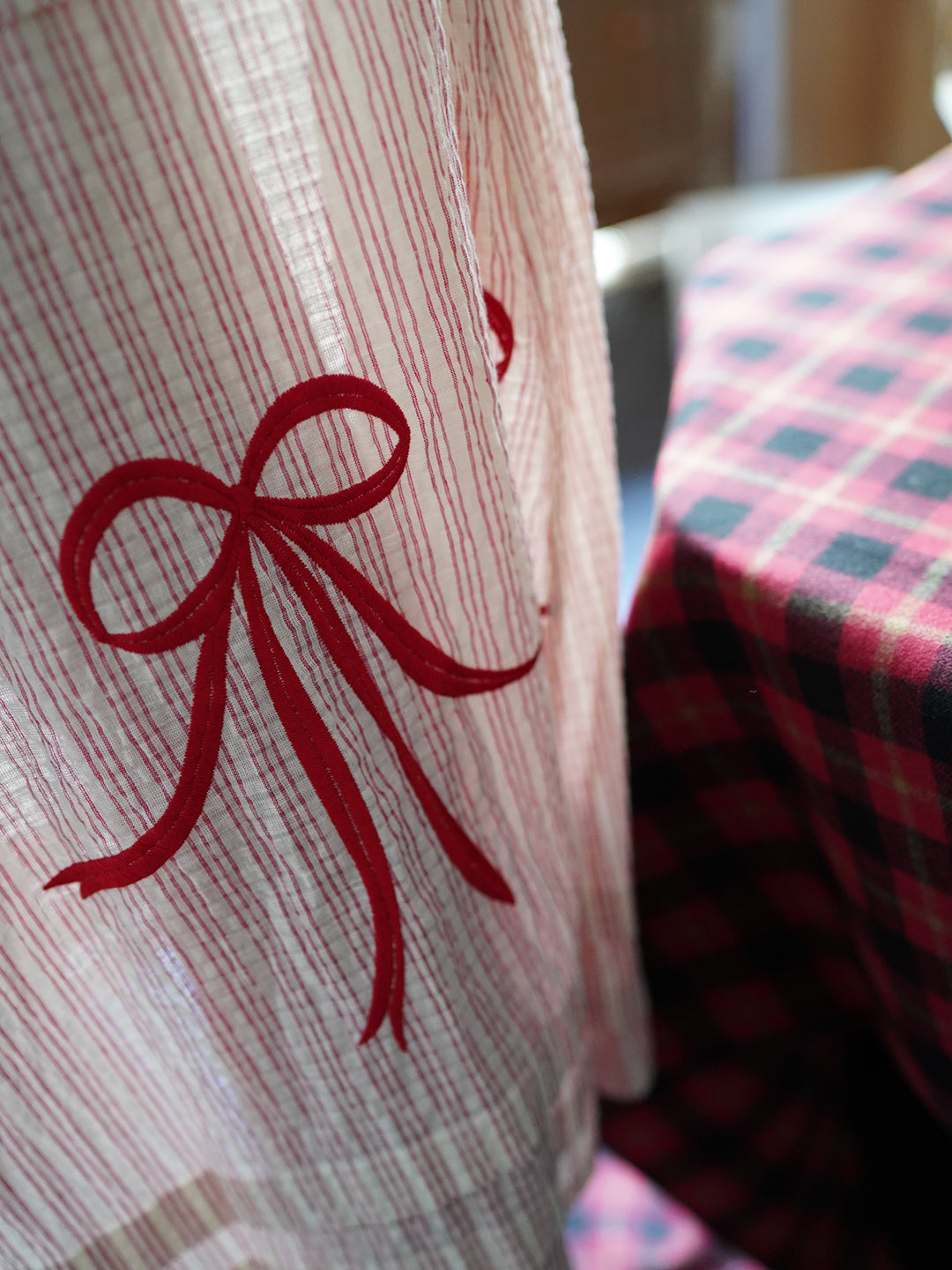 Unlogical Poem Bow Embroidered Cotton Linen Dress