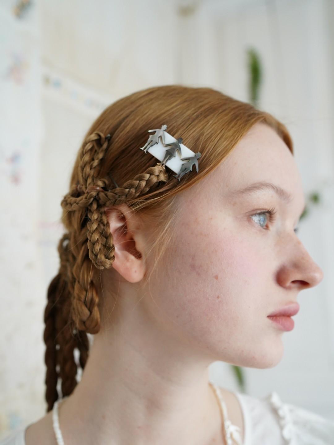 Unlogical Poem Small Person Silhouette  Handmade Natural Shell Hairpin