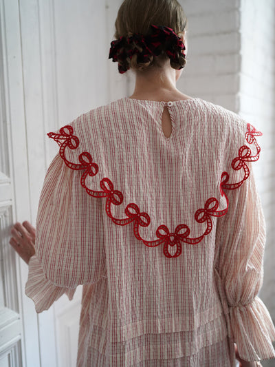 Unlogical Poem Bow Embroidered Cotton Linen Dress