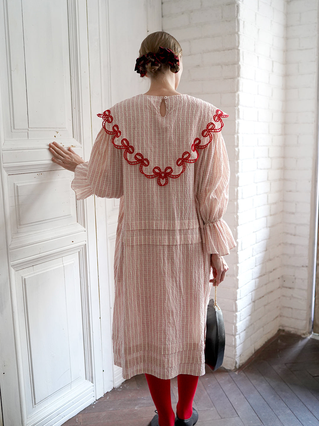 Unlogical Poem Bow Embroidered Cotton Linen Dress