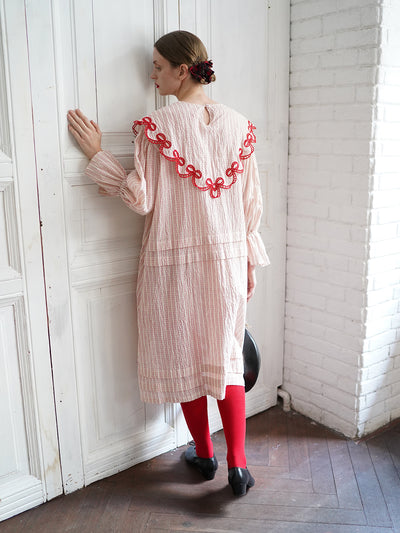 Unlogical Poem Bow Embroidered Cotton Linen Dress