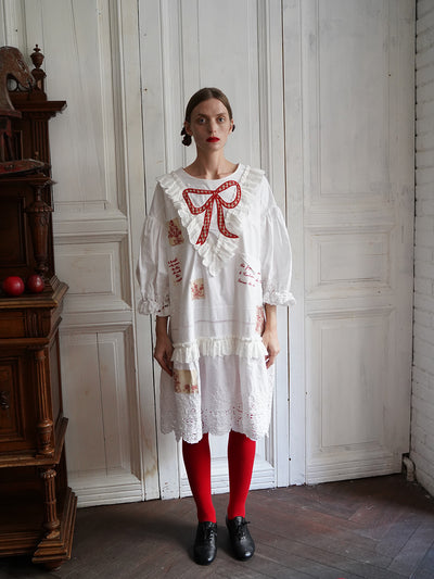 Unlogical Poem Poetry Embroidery Patchwork Cotton Dress